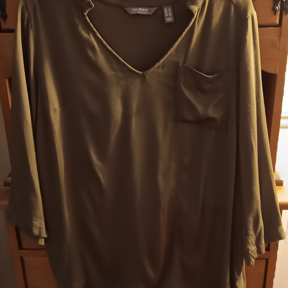 Lisa Rinna Collection Olive V-Neck Blouse